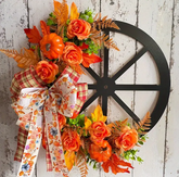 1pc Artificial Flower Thanksgiving Fall Harvest Festival Pumpkin Wreath - Wheel Door Wall Hanging Decor with Simulation Flower Bowknot Design, Simulated Green Plant, Pumpkin Design for Indoor/ Outdoor Decoration